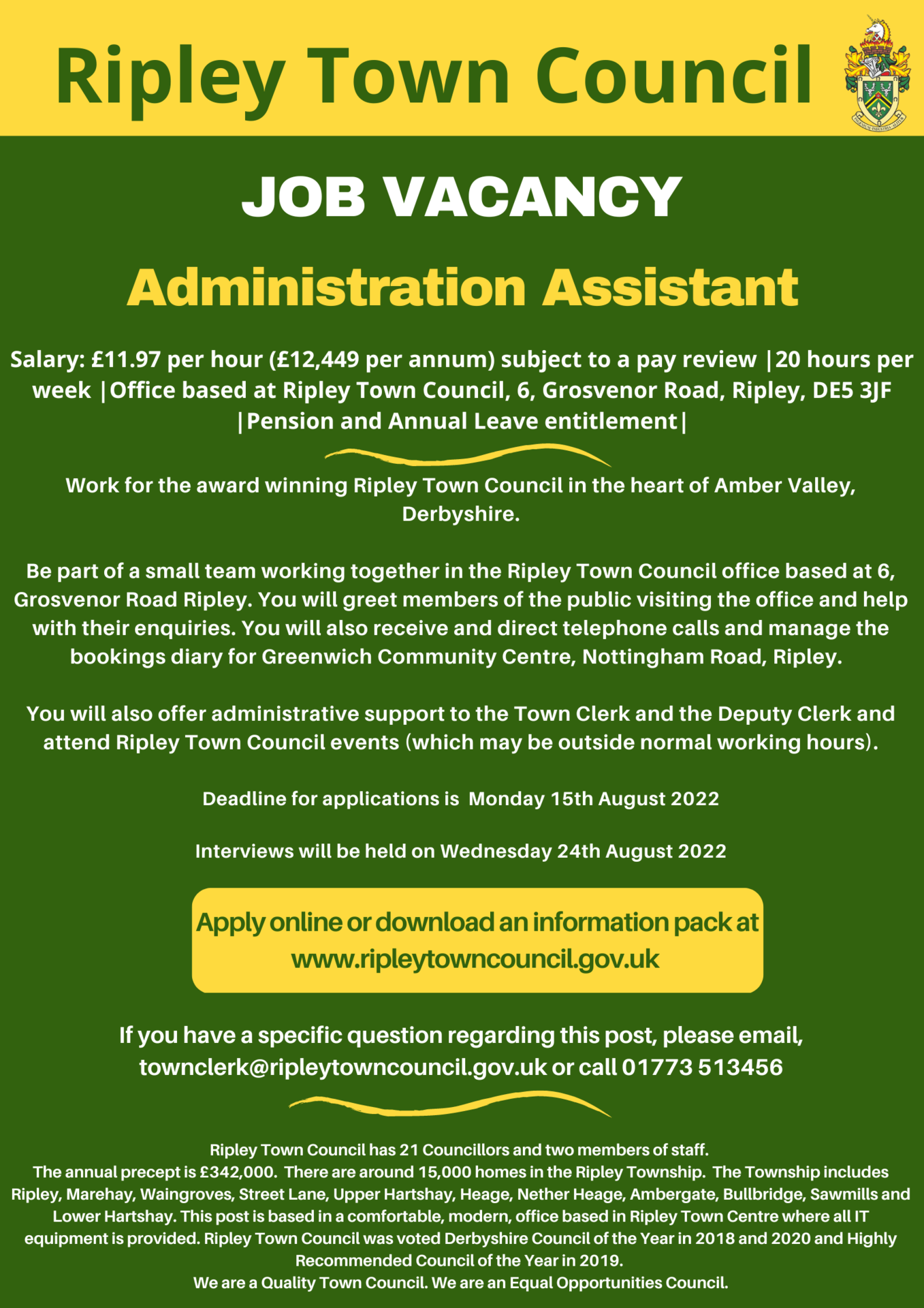 Ripley Town Council Administration Assistant advert