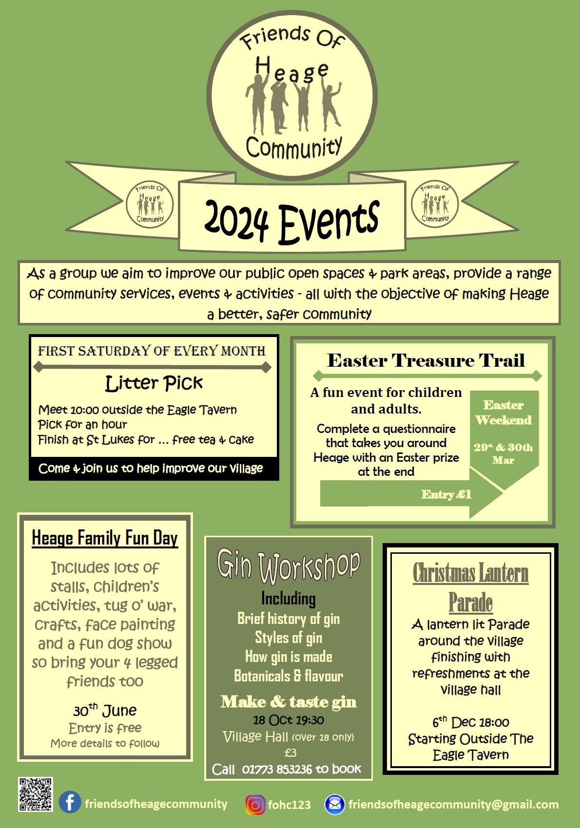Friends of Heage Community poster promoting the events they are holding in 2024